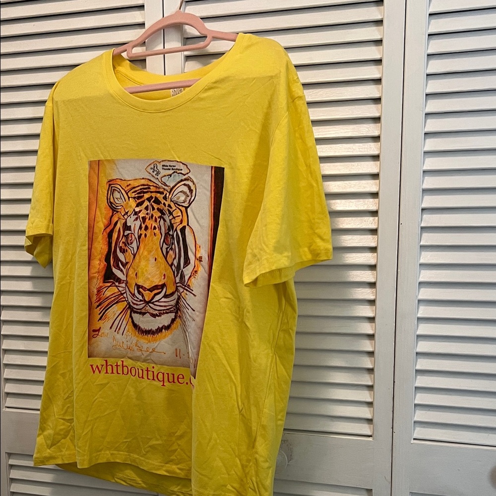 Unisex Yellow Thee Golden Tiger Art Graphic T-Shirt by Julie Lee
